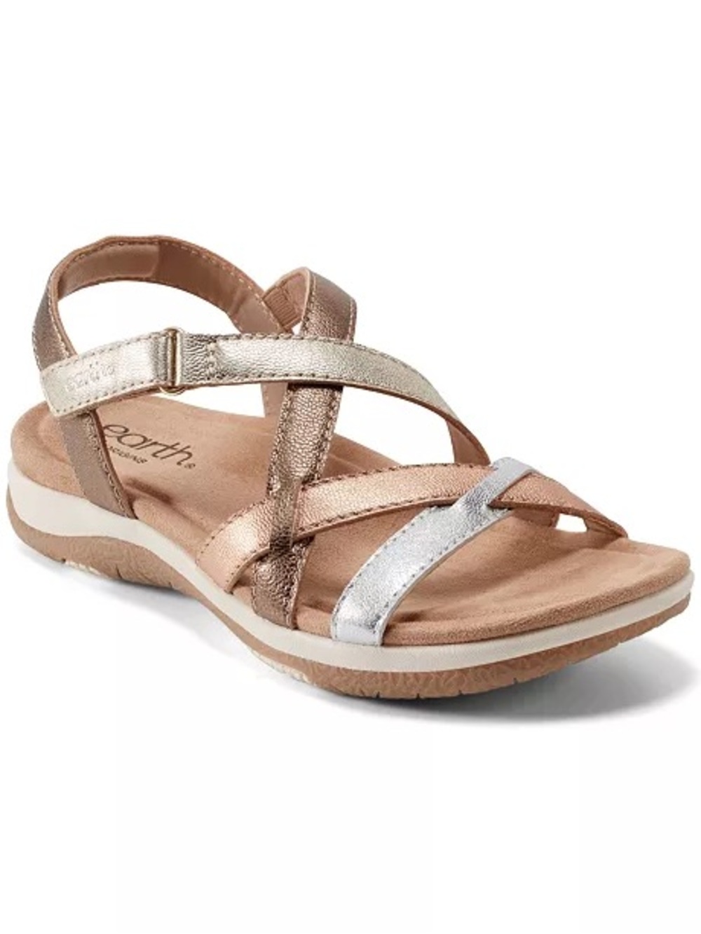 NWT Earth Sterling Strappy Sport Sandals in Silver/Gold Multi Leather, Size 7.5